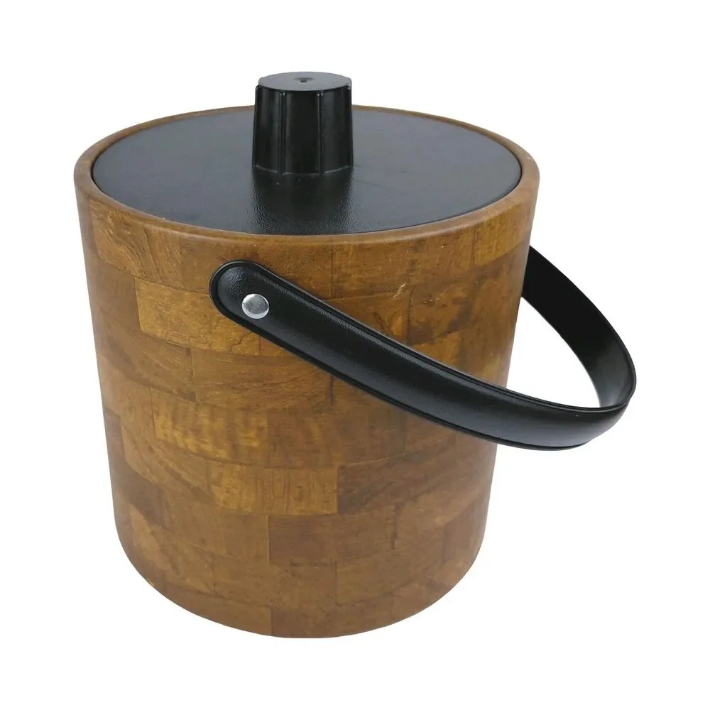 Irvinware Ice Bucket Wood Grain Brown  USA Vtg Retro 1970's MCM Mancave Barware